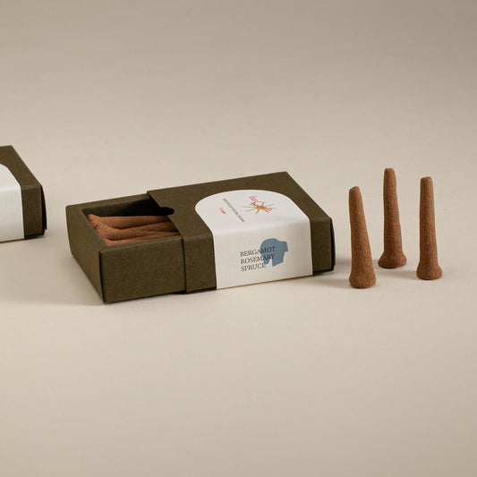 Bergamot, Rosemary and Spruce | Natural Incense Cones | Box of 11 cones